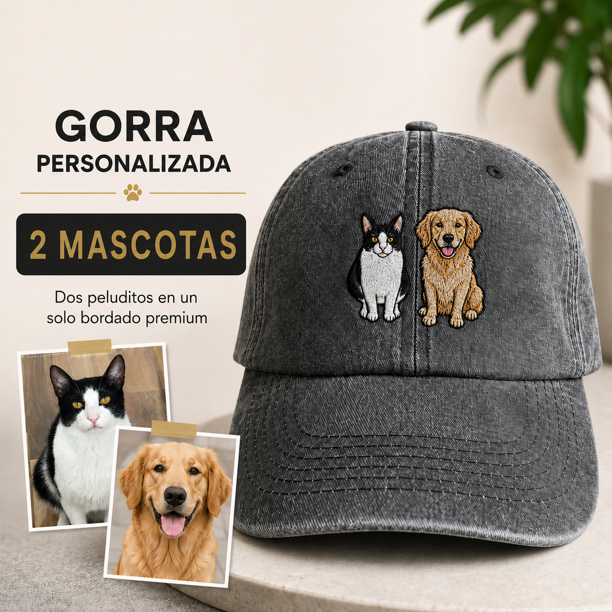 (2 MASCOTAS) GORRA PERSONALIZADA