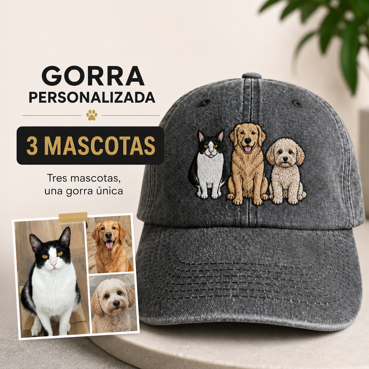 (3 MASCOTAS) GORRA PERSONALIZADA